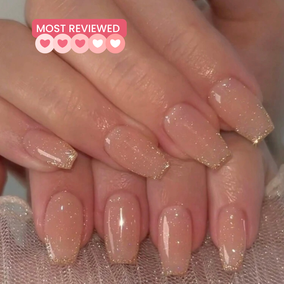 Short Coffin Nails with Glitter Flair