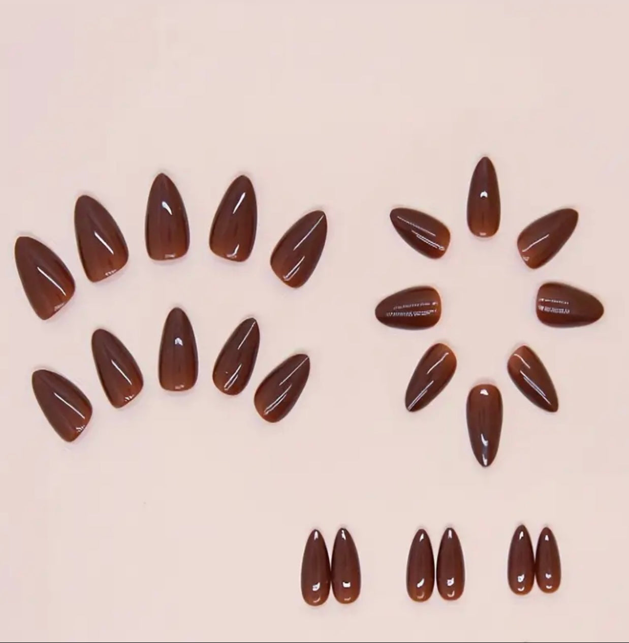 Chocolate Brown Glossy Almond Press ons