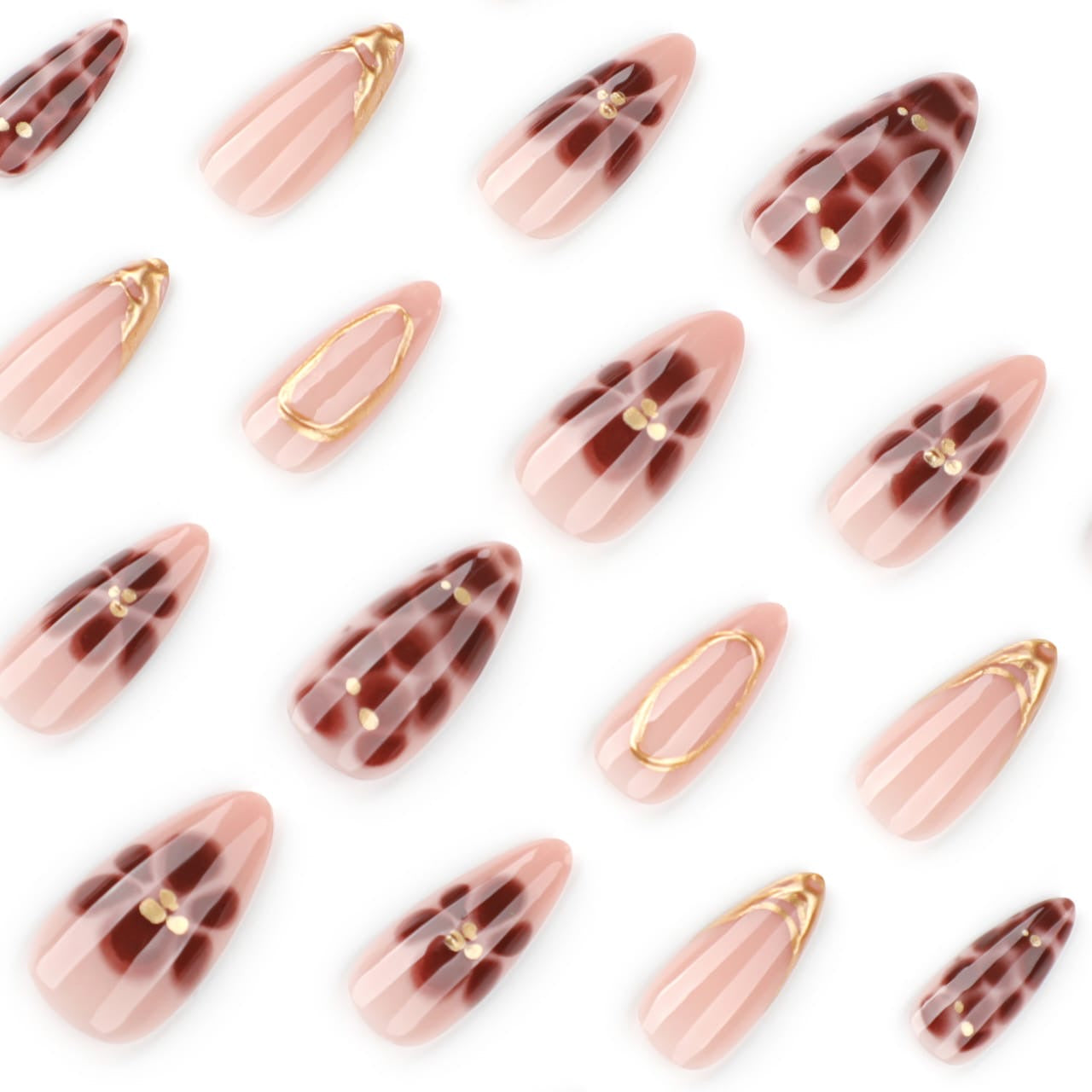 Mocha Bloom with Gold chrome Press-On Nails