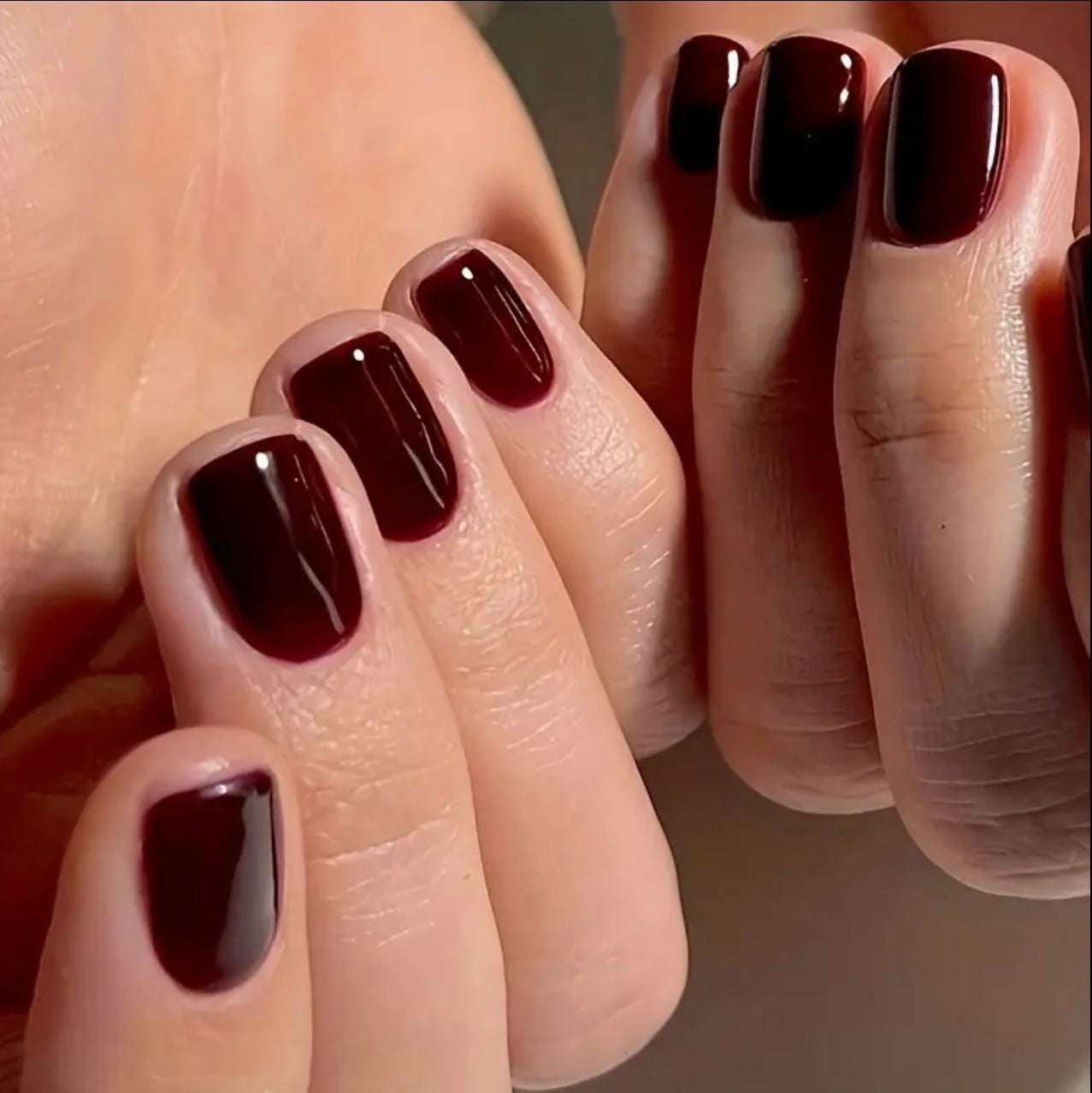 Short Square Solid Burgundy press ons nails