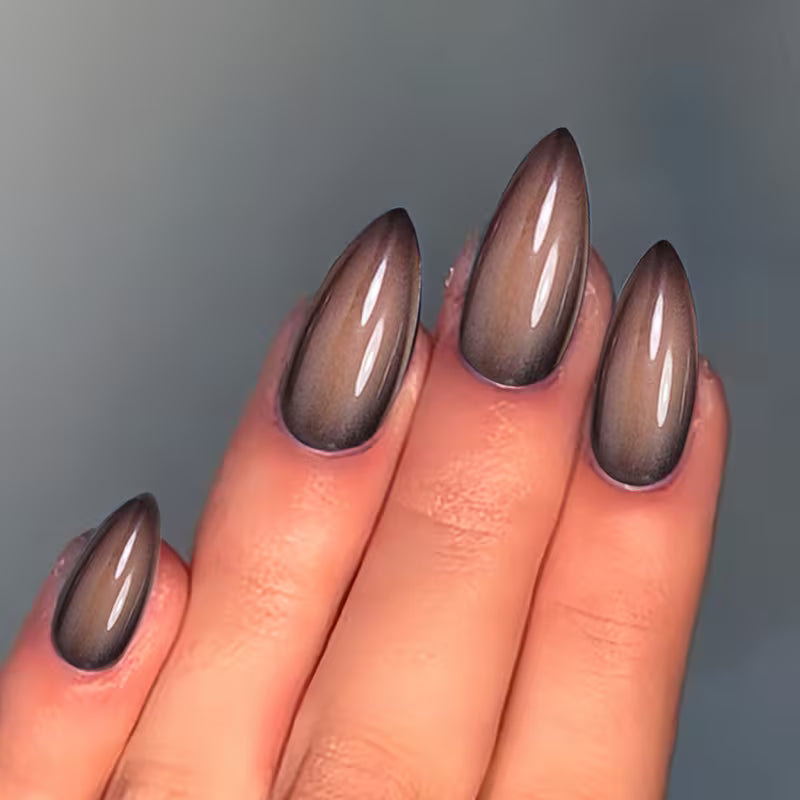 Almond-Shaped Black And Brown Gradient Press-On Nails