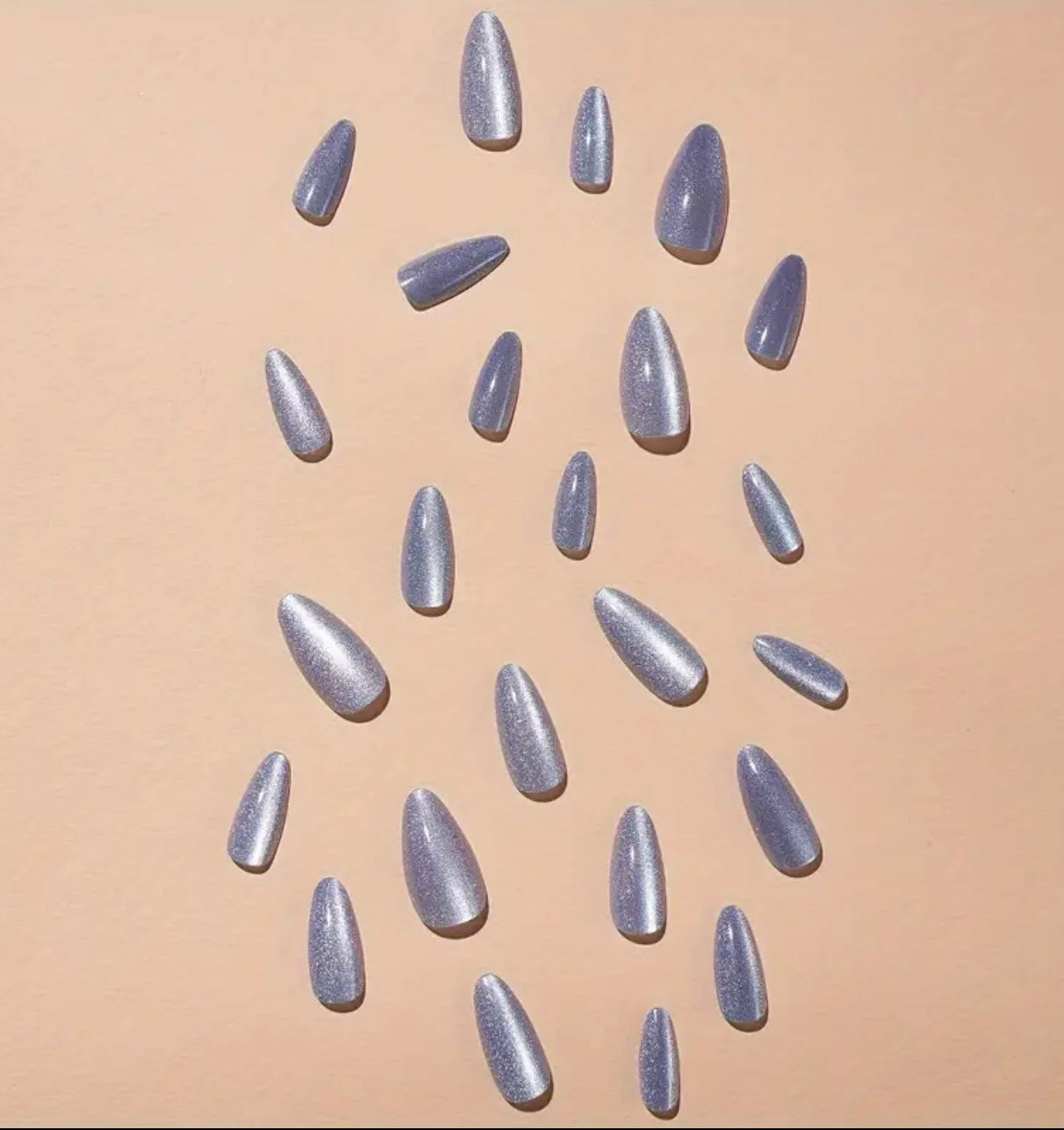 Long Almond Shimmer Grey Cat Eye Press ons