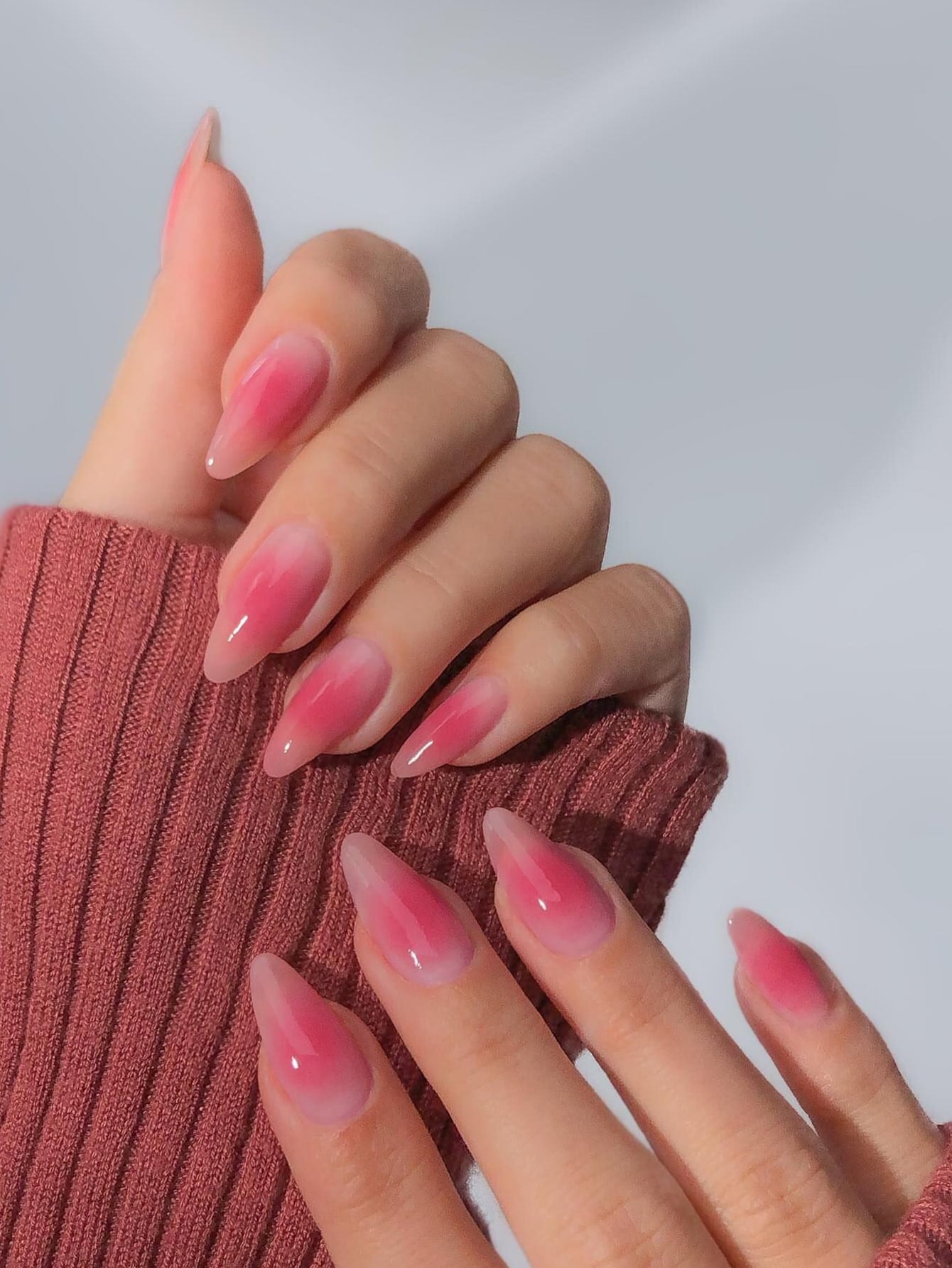 Long Almond Pink Gradation Press-on Nails