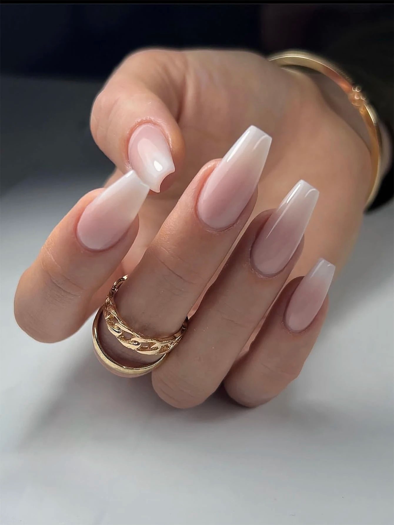 Coffin Shape Gradient Nude Press-on Nails