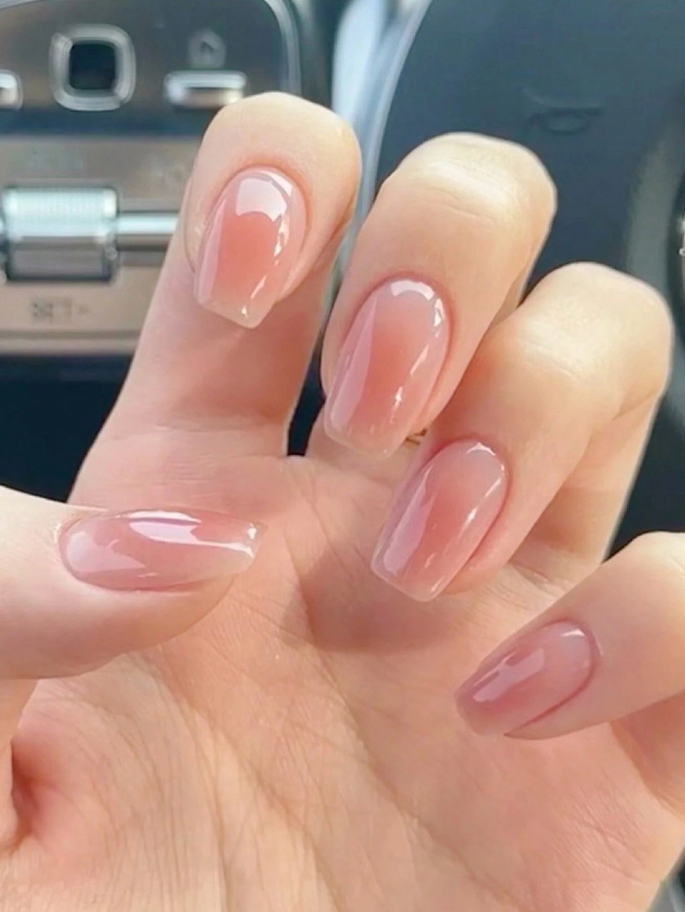 Short Coffin Shaped Gradient Blush Jelly Press-On Nails
