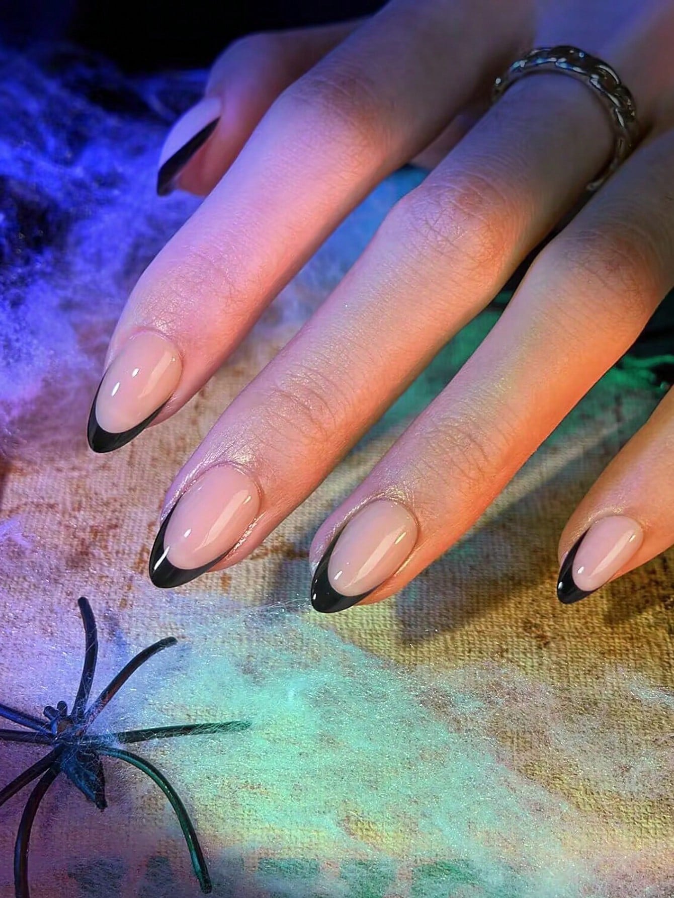 Almond Black French Tips Press-On Nails