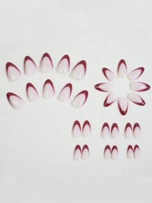 Short Almond Red French Tips Fashion Press-On Nails