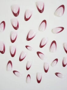 Short Almond Red French Tips Fashion Press-On Nails