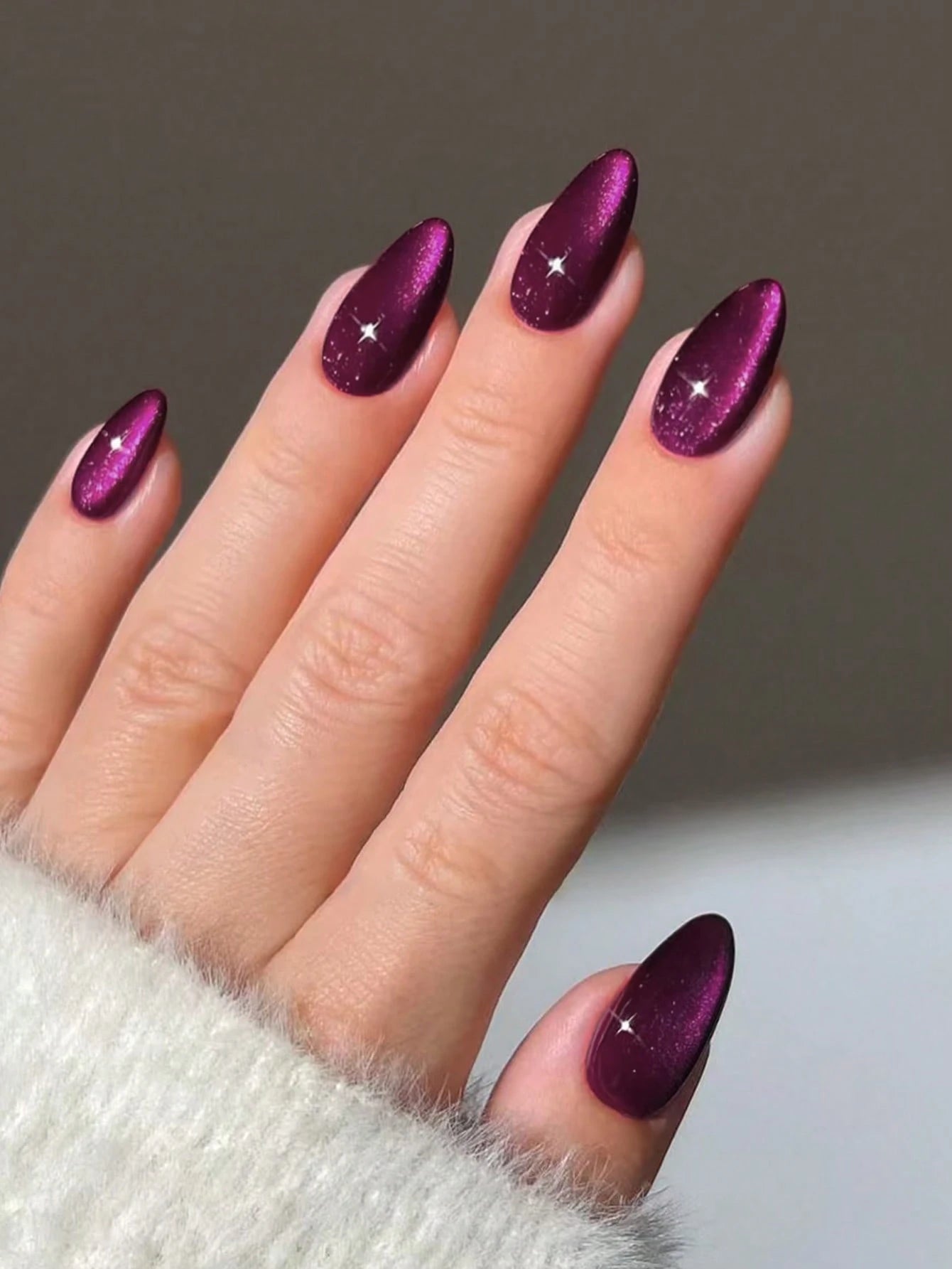Aesthetic Purple Crystal Cat Eye Press-on Nails