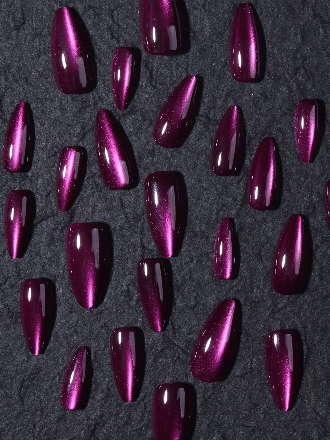 Aesthetic Purple Crystal Cat Eye Press-on Nails