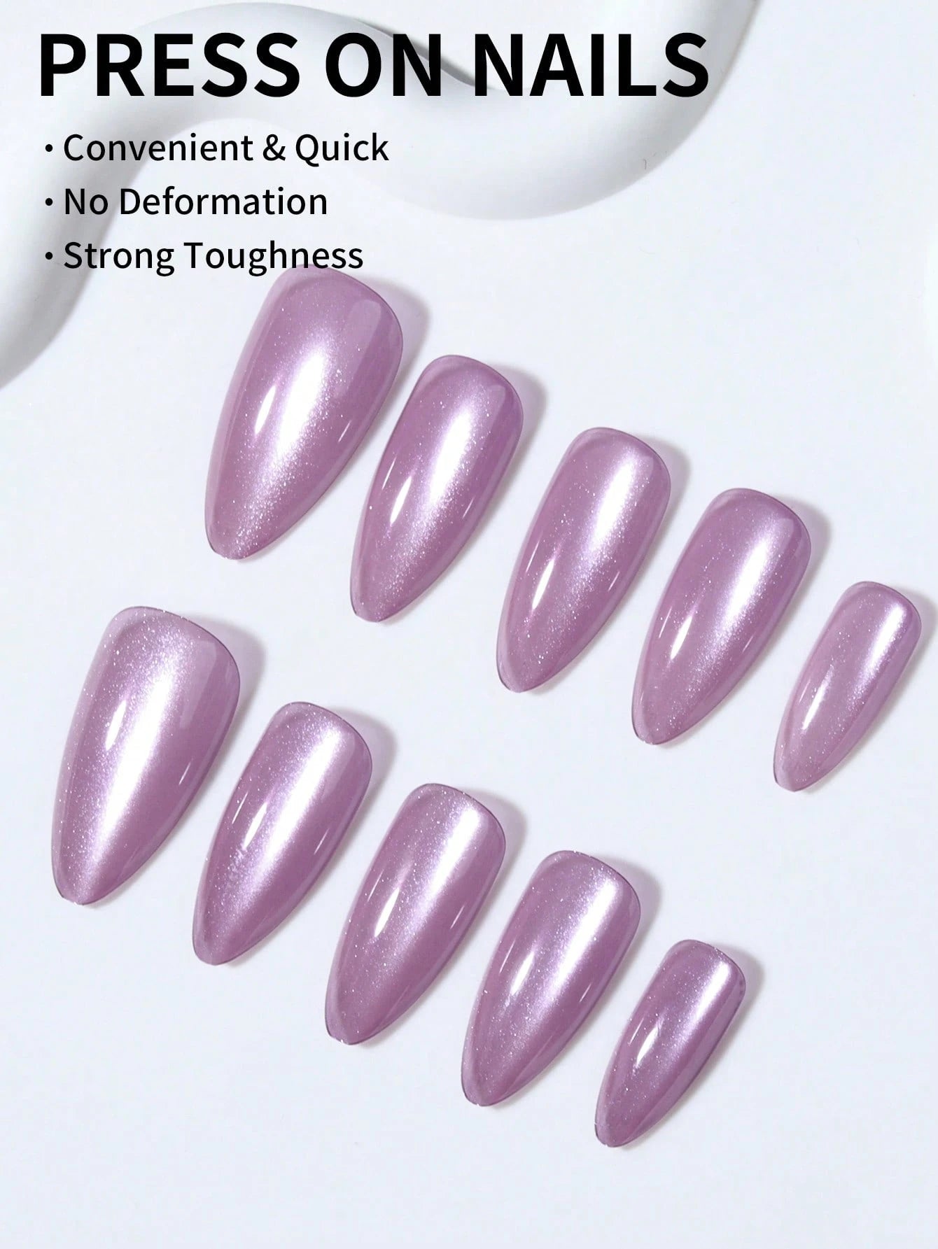Glossy Almond Mauve Purple Cat Eye Press-On Nails