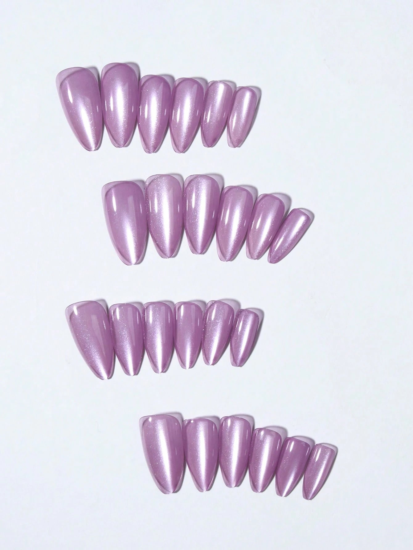 Glossy Almond Mauve Purple Cat Eye Press-On Nails