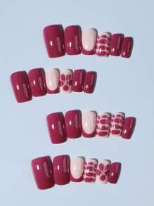 Square Flower Nail Design French Acrylic Press-On Nails
