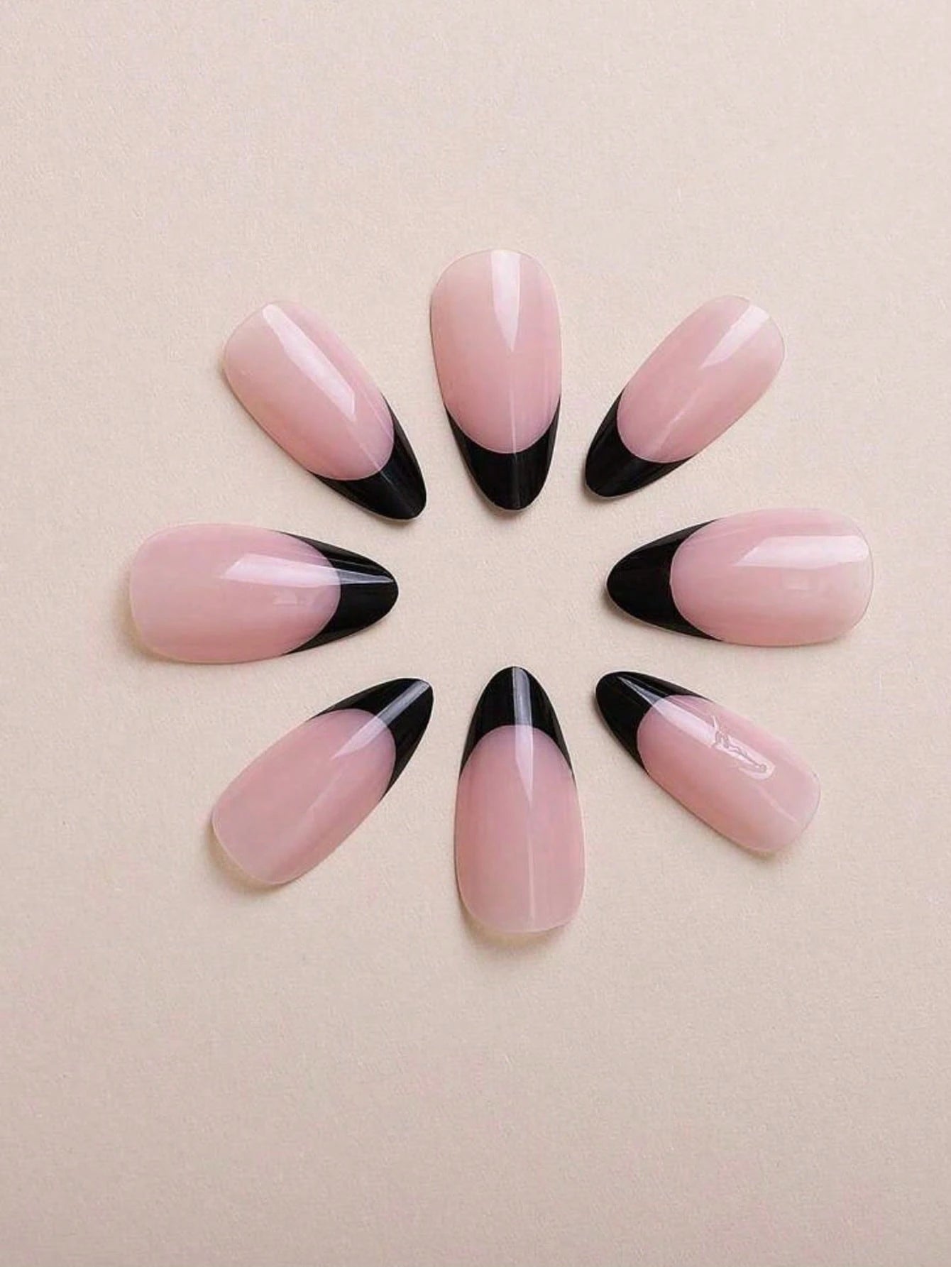 Almond Black French Tips Press-On Nails