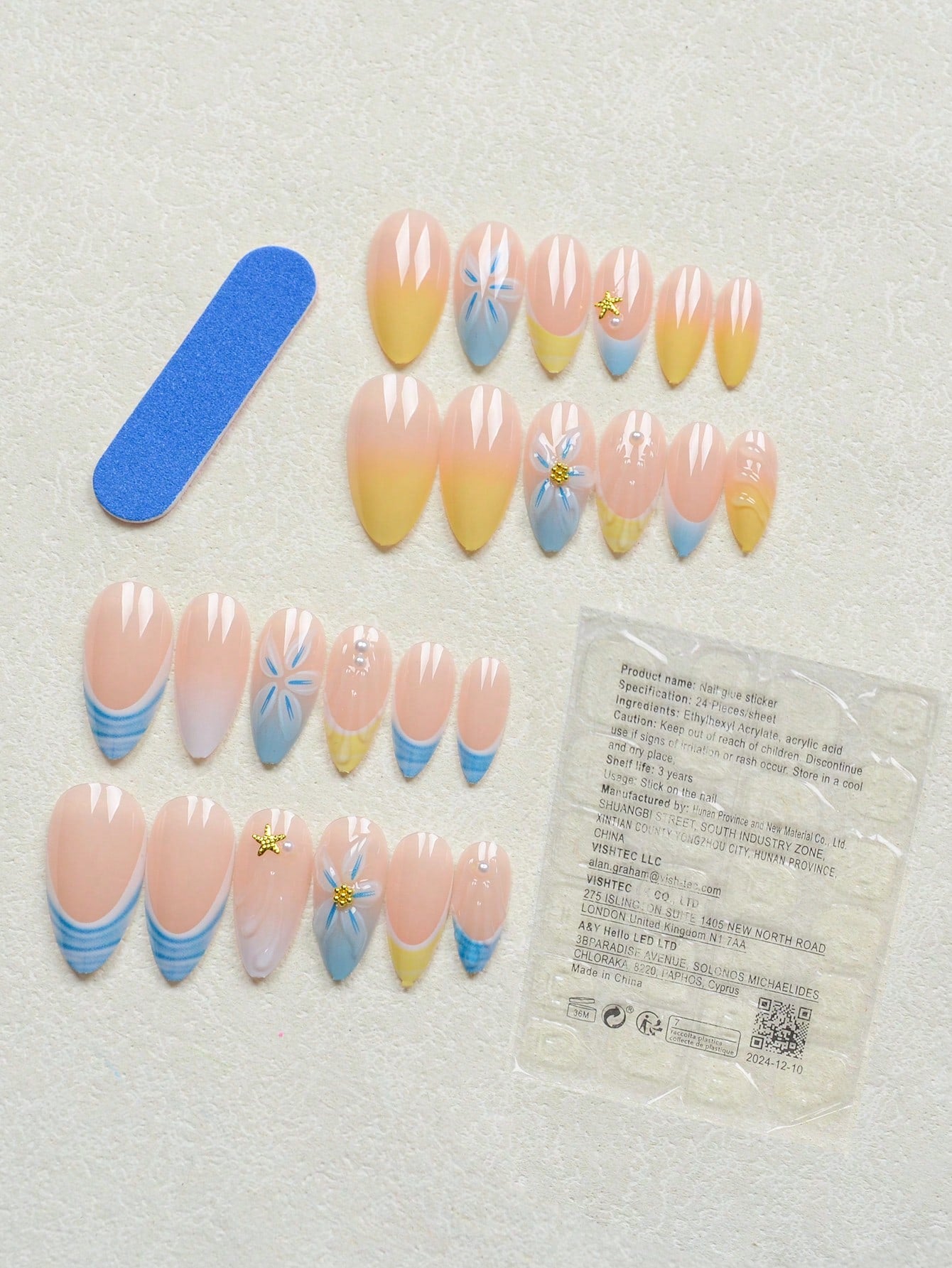 Flower Water Ripple Almond 3D Press-on Nails