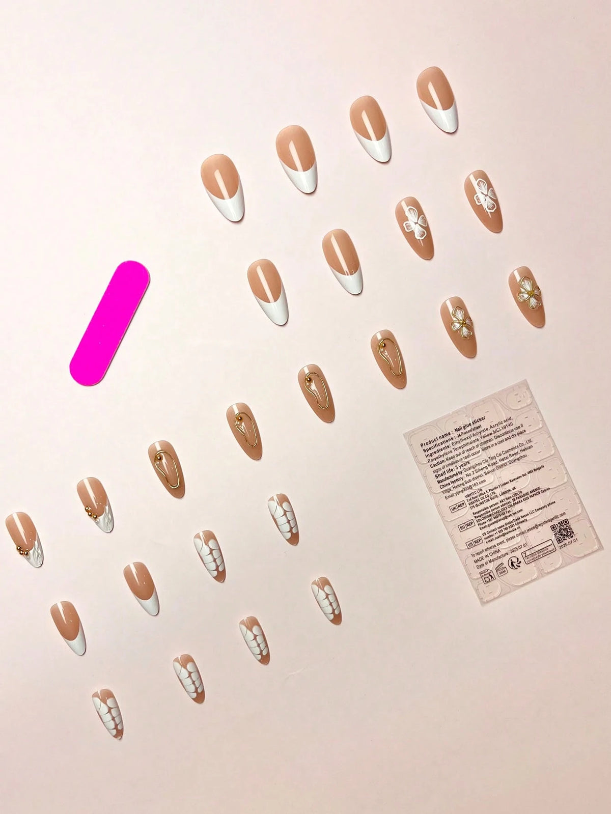 Golden Flower & Pearl Wave 3D Press-on Nails