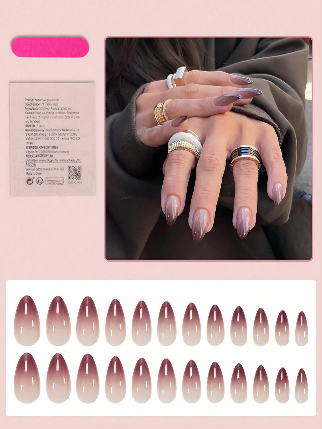 Medium Almond Shaped Ombre Brown Pressons Nails