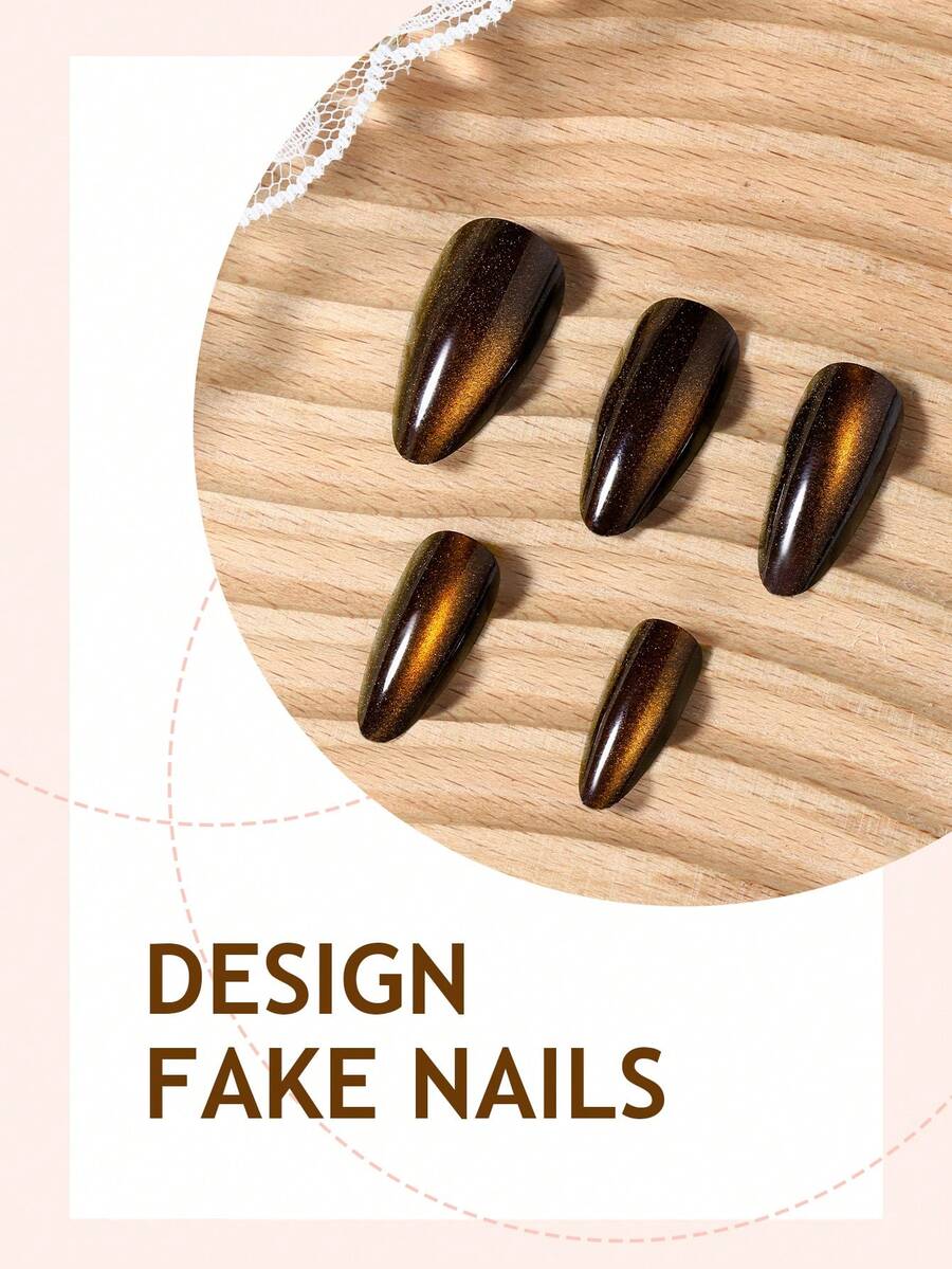 Almond Shape Champagne Orange Cat-Eye Press-On Nails