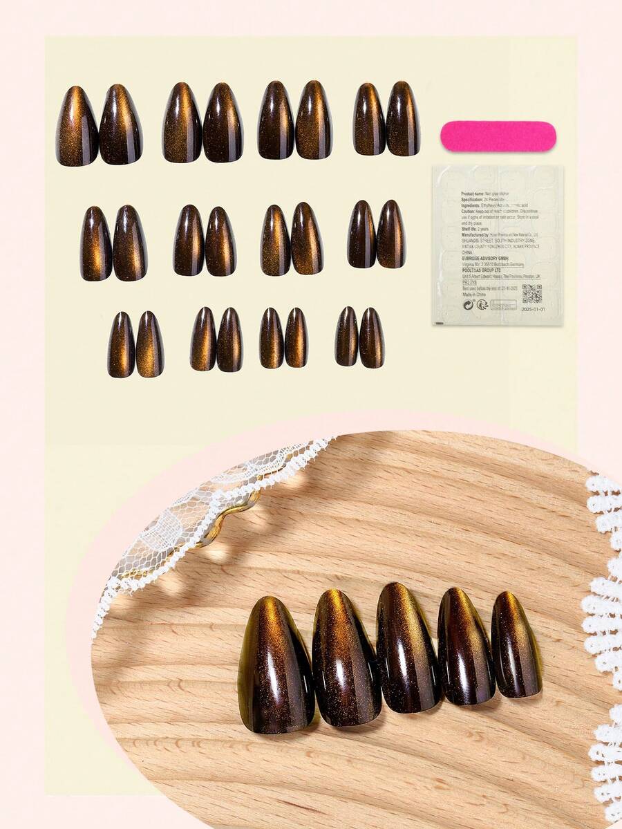 Almond Shape Champagne Orange Cat-Eye Press-On Nails