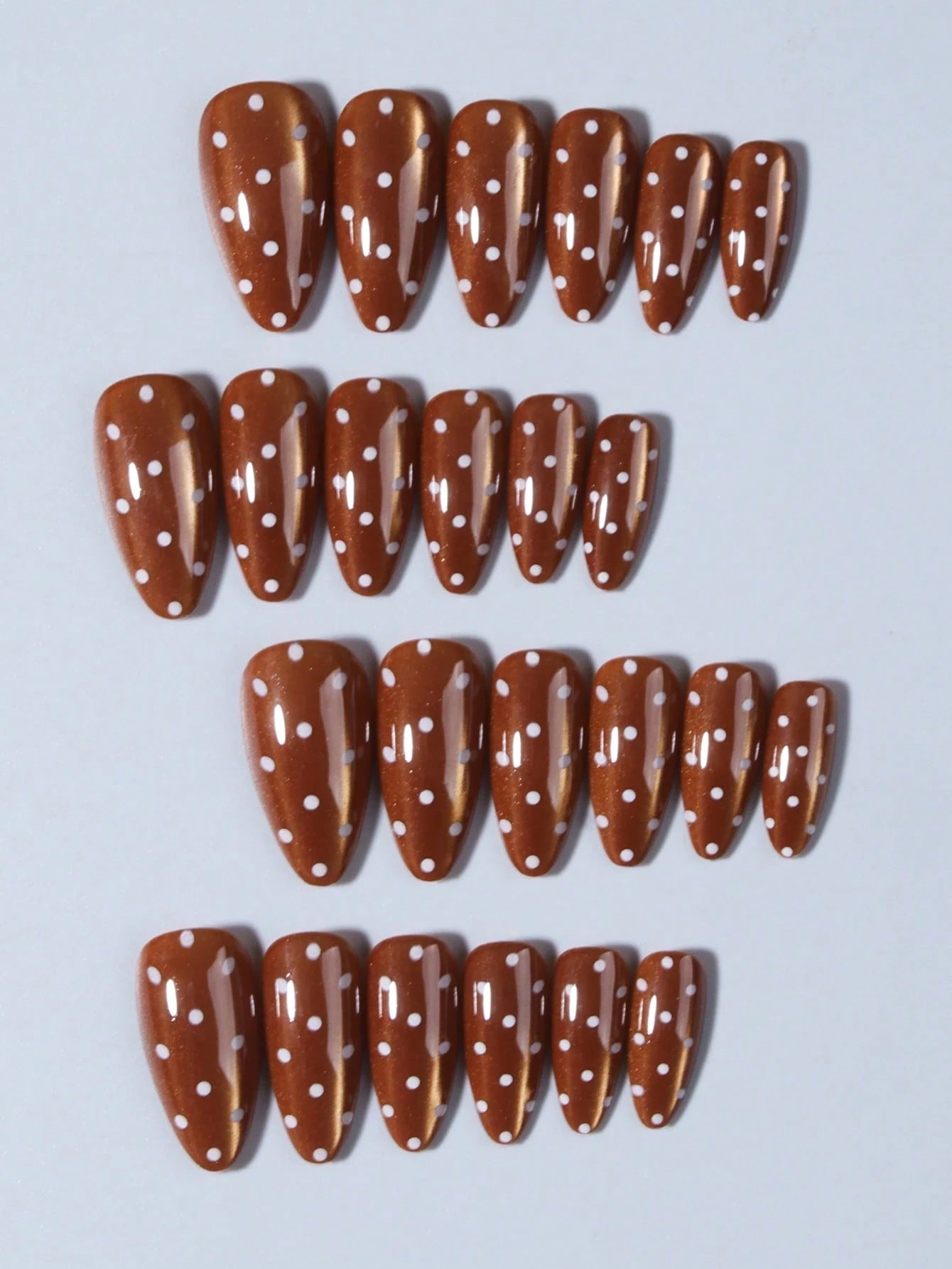 Almond-Shaped Brown White Polka Dot Cat Eye Press-On Nails
