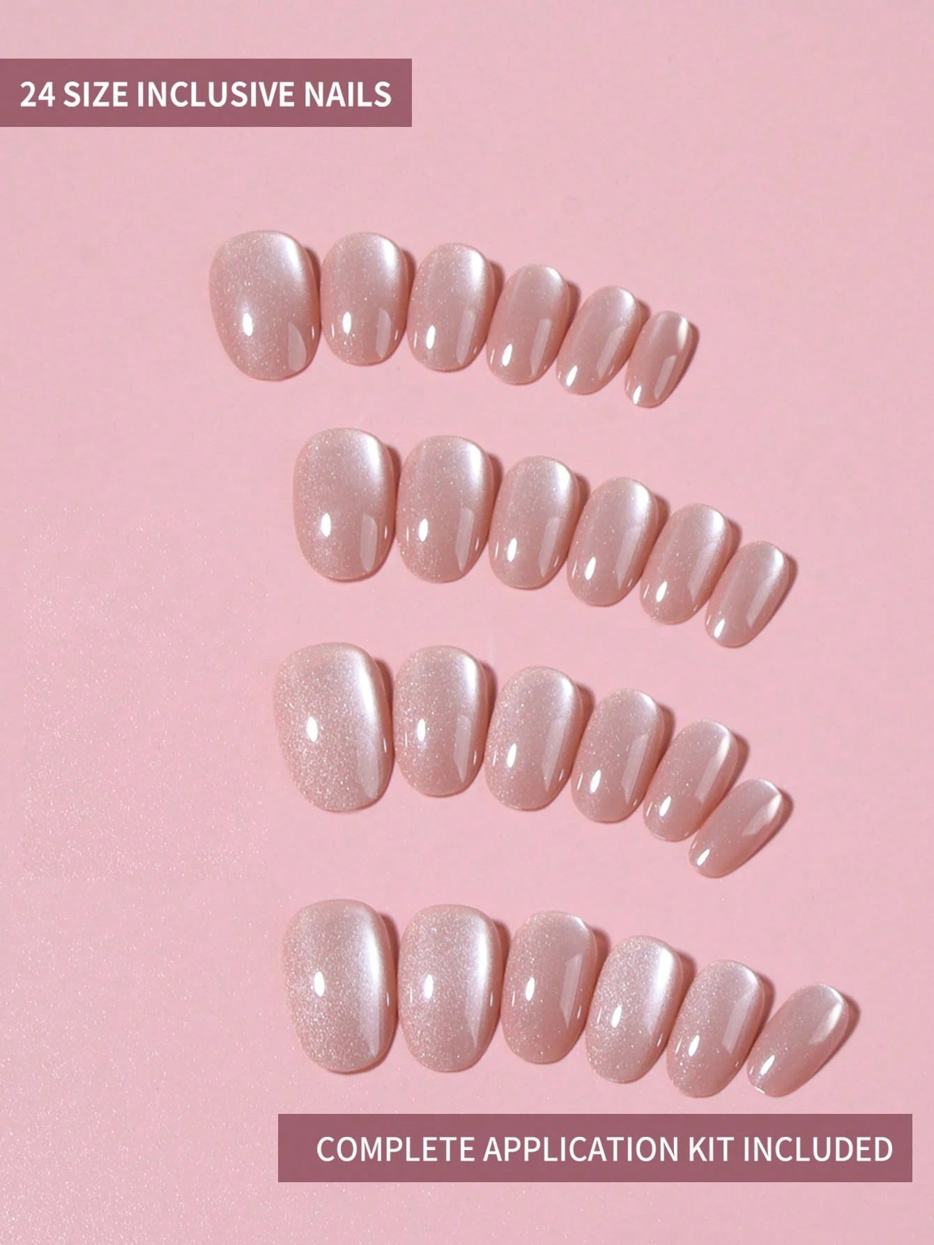 Short Oval Lotus Pink Cat Eye Press-On Nails
