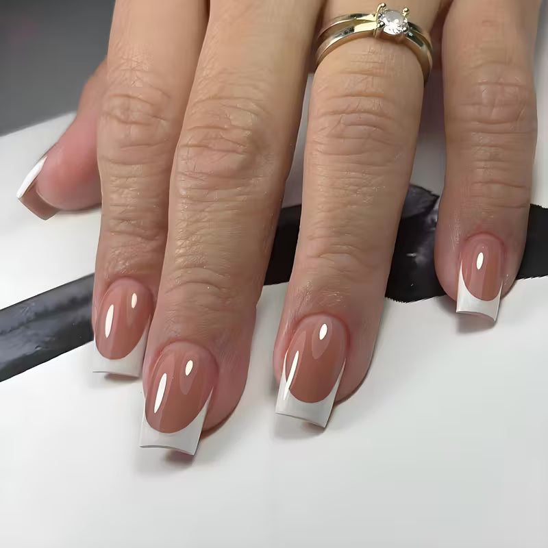 Short Square White French Press on Nails