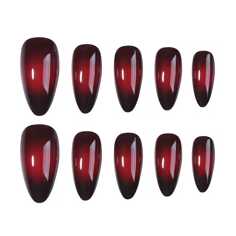 Wine Red Ombre Almond Pressons Nails