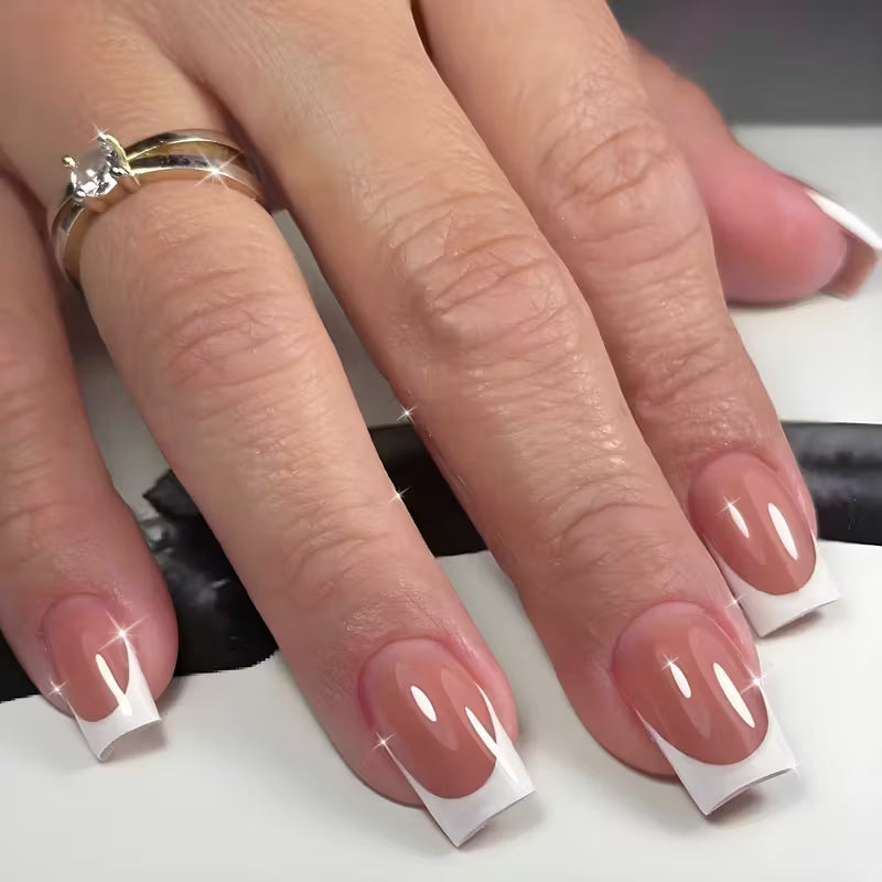 Short Square White French Press on Nails