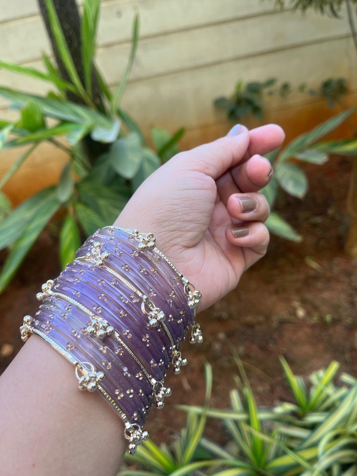 Viral Kashmiri Ghungroo Glass Bangle Set-1 dozen - Lilac (12 Simple 4 Ghungroo Bangles)