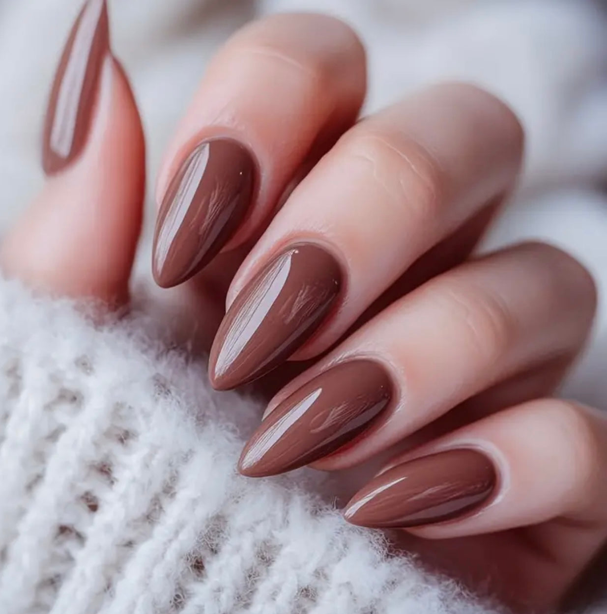 Chocolate Brown Glossy Almond Press ons