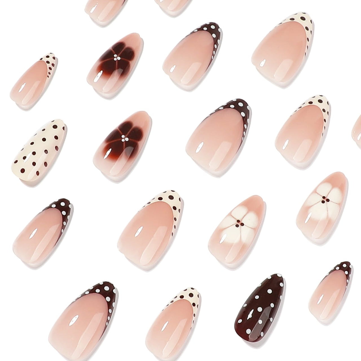 Trendy Fall Polka Dot with Flower Almond Shape Press-ons