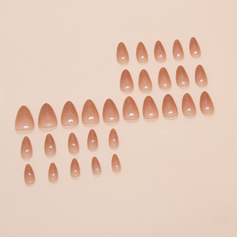 Festive Trendy Gold Glitter Tips with Nude Base Almond Shape Press-ons