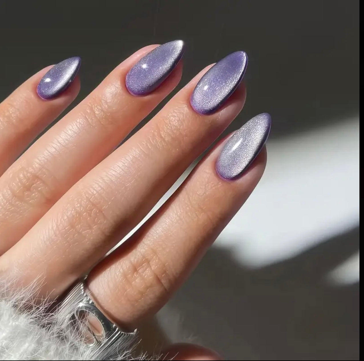 Short Almond Purple Cat Eye Press ons