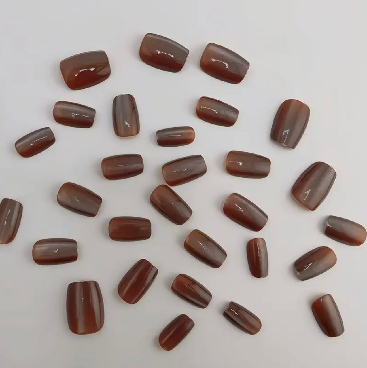 Crystal Brown Short Square Cat Eye Press ons