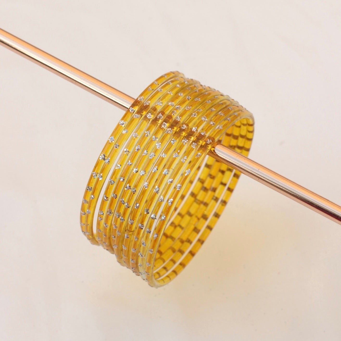 Viral Kashmiri Glass Bangle Set-1 dozen - Mustard Yellow