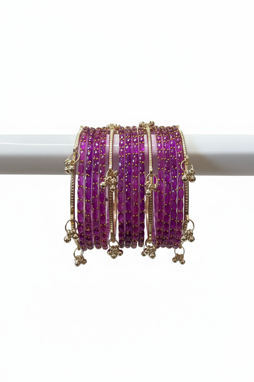 Viral Kashmiri Ghungroo Glass Bangle Set-1 dozen - Purple (12 Simple 4 Ghungroo Bangles)