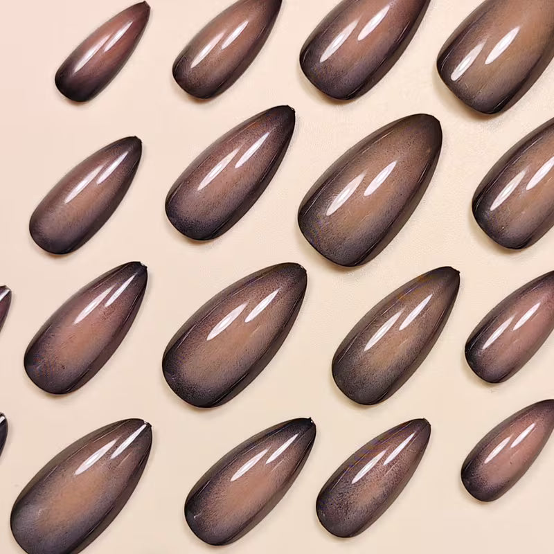 Almond-Shaped Black And Brown Gradient Press-On Nails