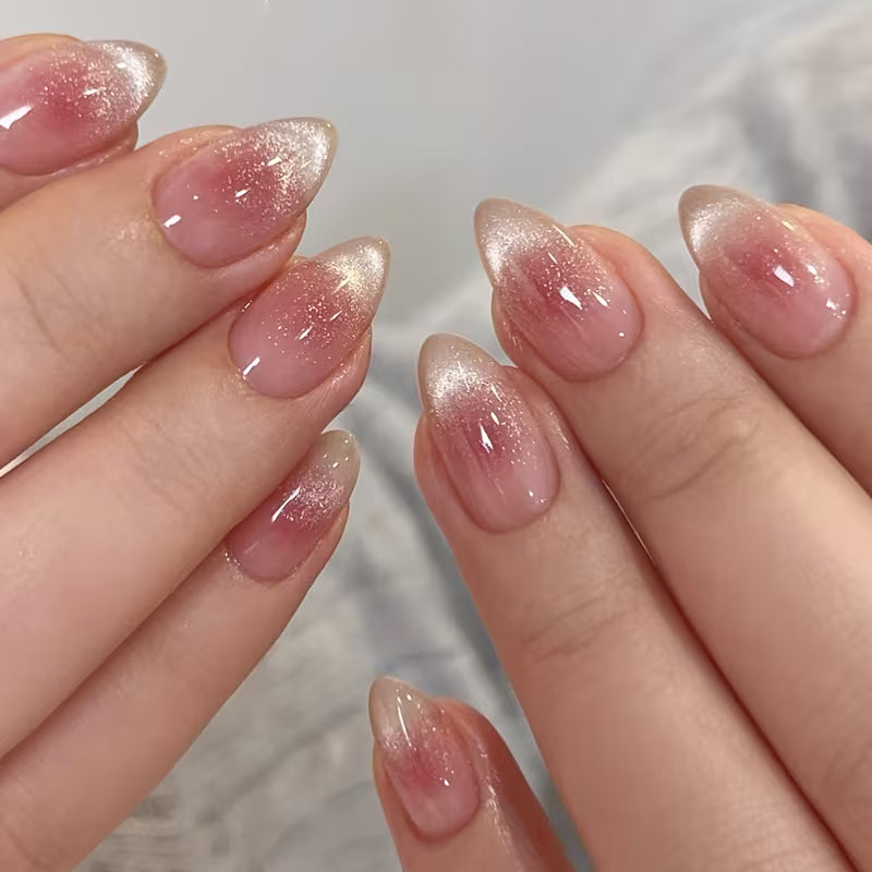 Short Almond Glossy Pinkish Flashing Cat Eye - Heavenly 