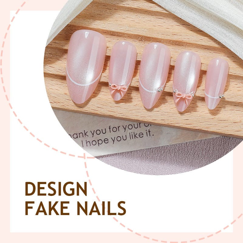 Pearlescent Pink Cat Eye Embellished Press-ons