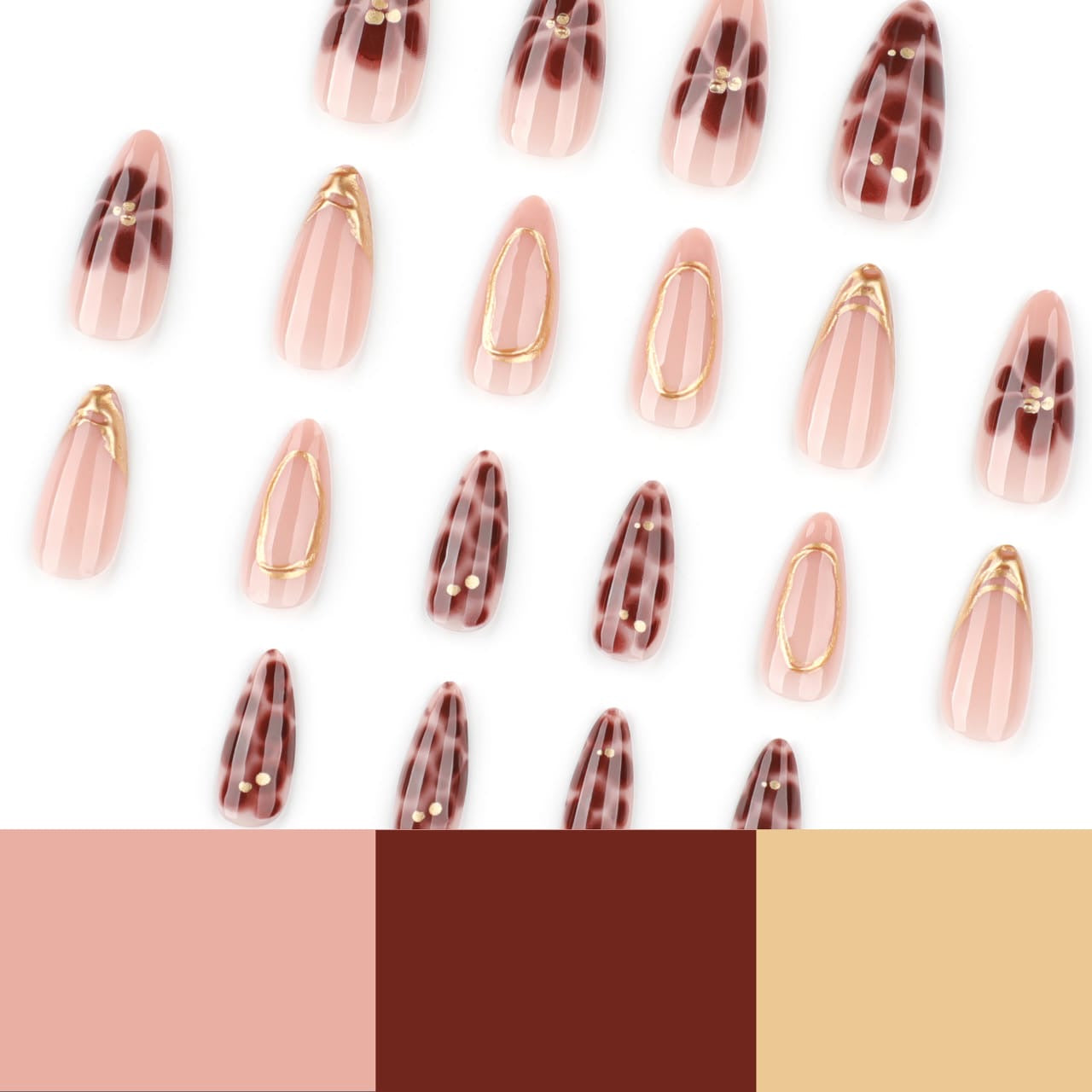 Mocha Bloom with Gold chrome Press-On Nails