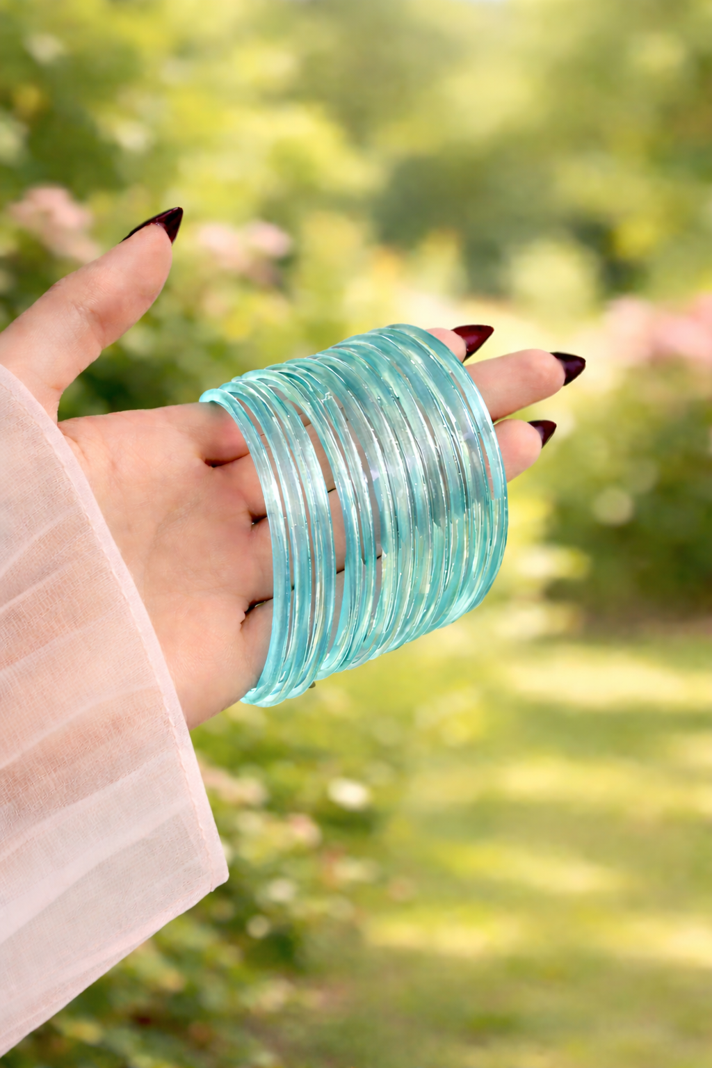 Viral Jelly Bangle Set-1 dozen - Aqua (12 Simple Bangles)