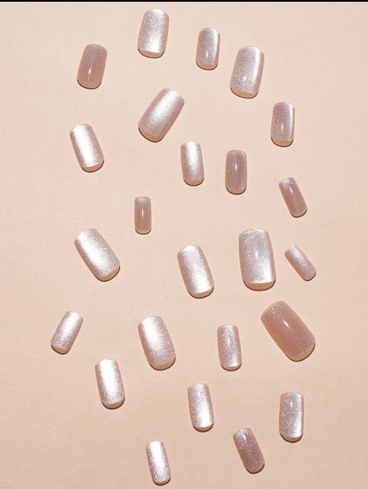 Premium Square Nude Cat Eye Glitter Press on Nails