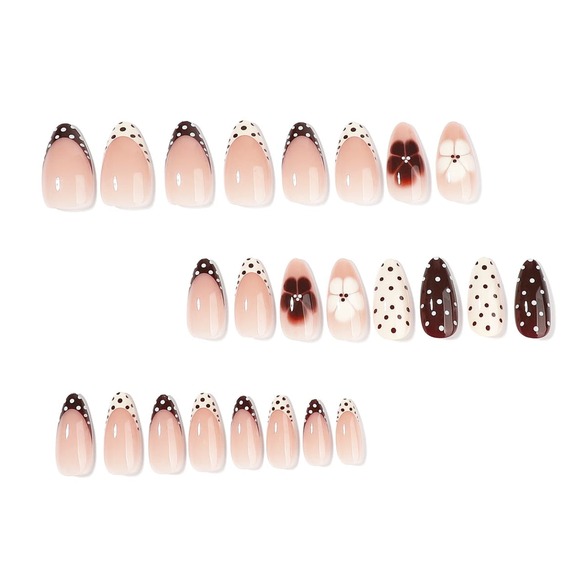 Trendy Fall Polka Dot with Flower Almond Shape Press-ons