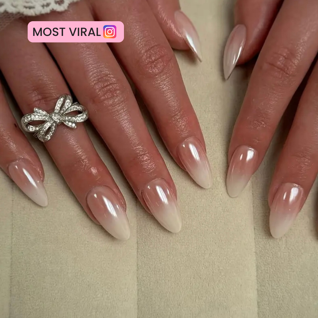 Almond Shaped Nude Gradient Glossy Ombre Luxury Press-ons