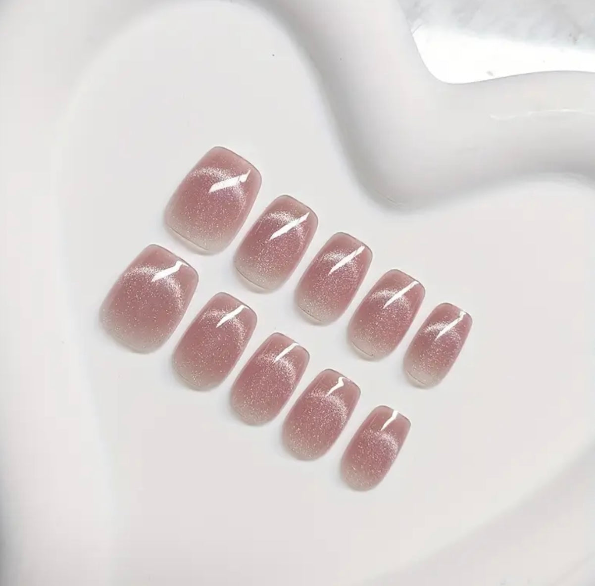 Short Coffin Pink Cat eye Press-ons