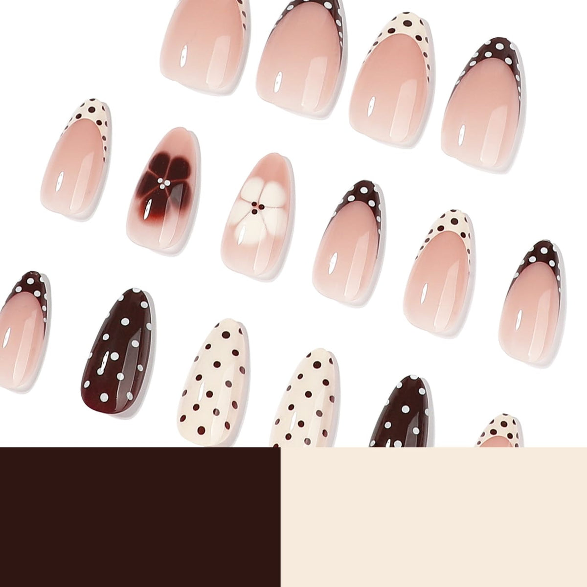 Trendy Fall Polka Dot with Flower Almond Shape Press-ons