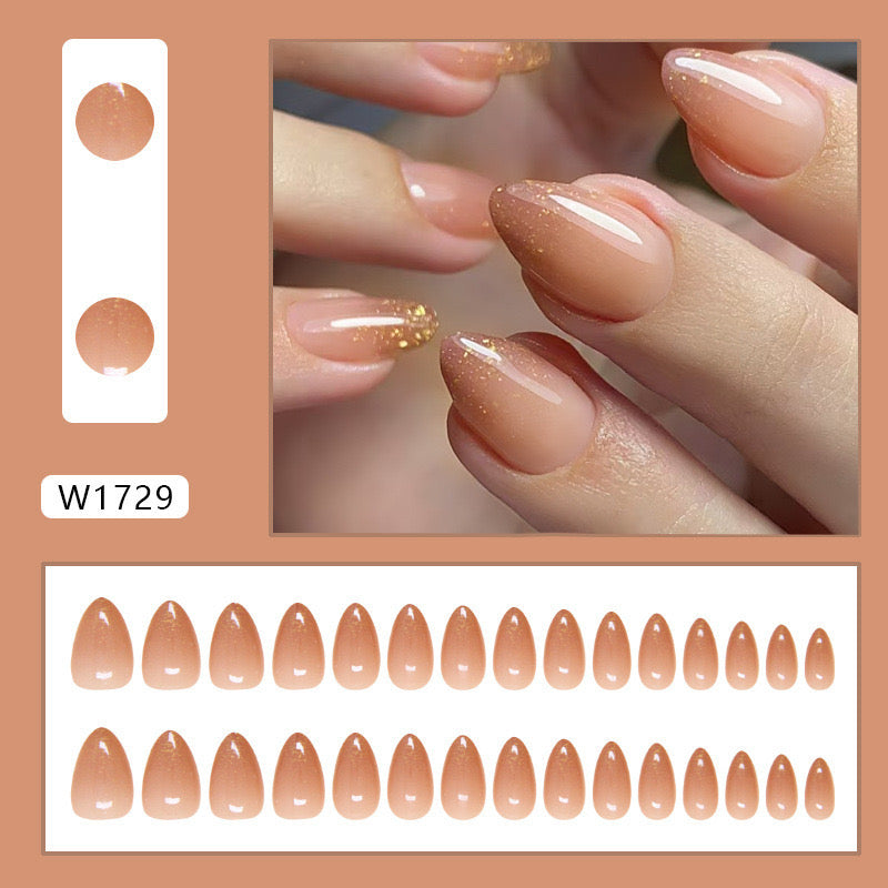 Festive Trendy Gold Glitter Tips with Nude Base Almond Shape Press-ons