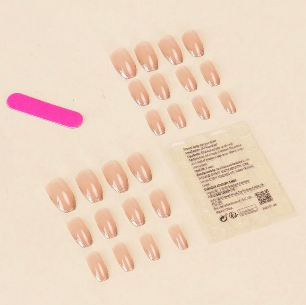 Silver Glitter Edge See through Coffin Shaped Nails