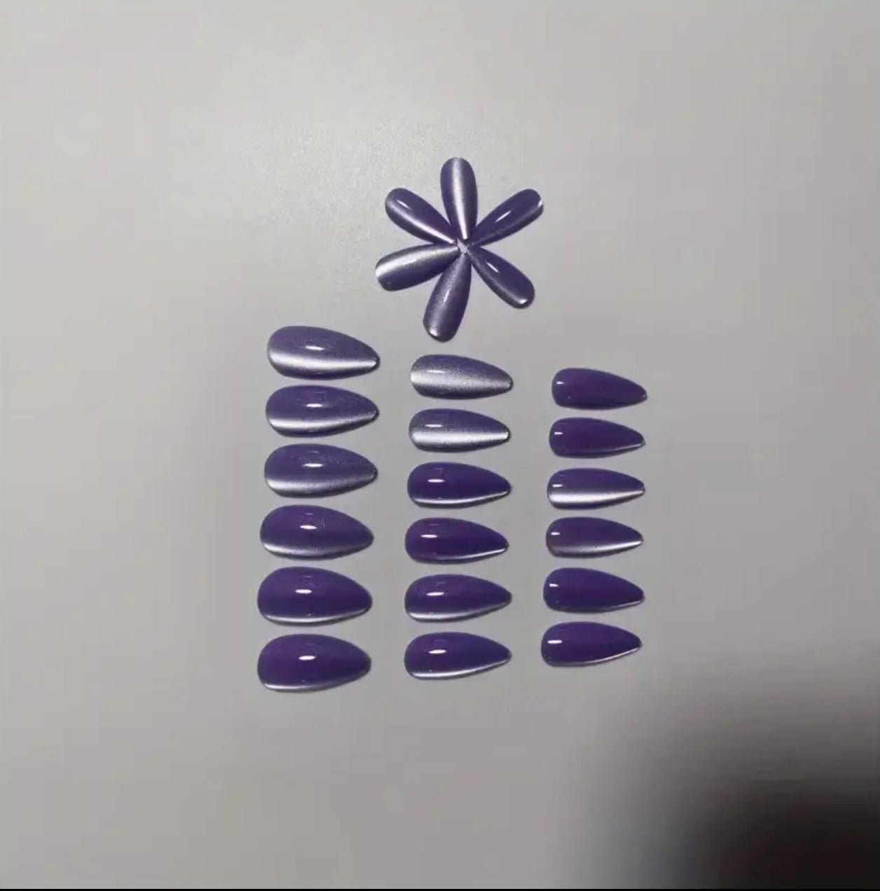 Short Almond Purple Cat Eye Press ons