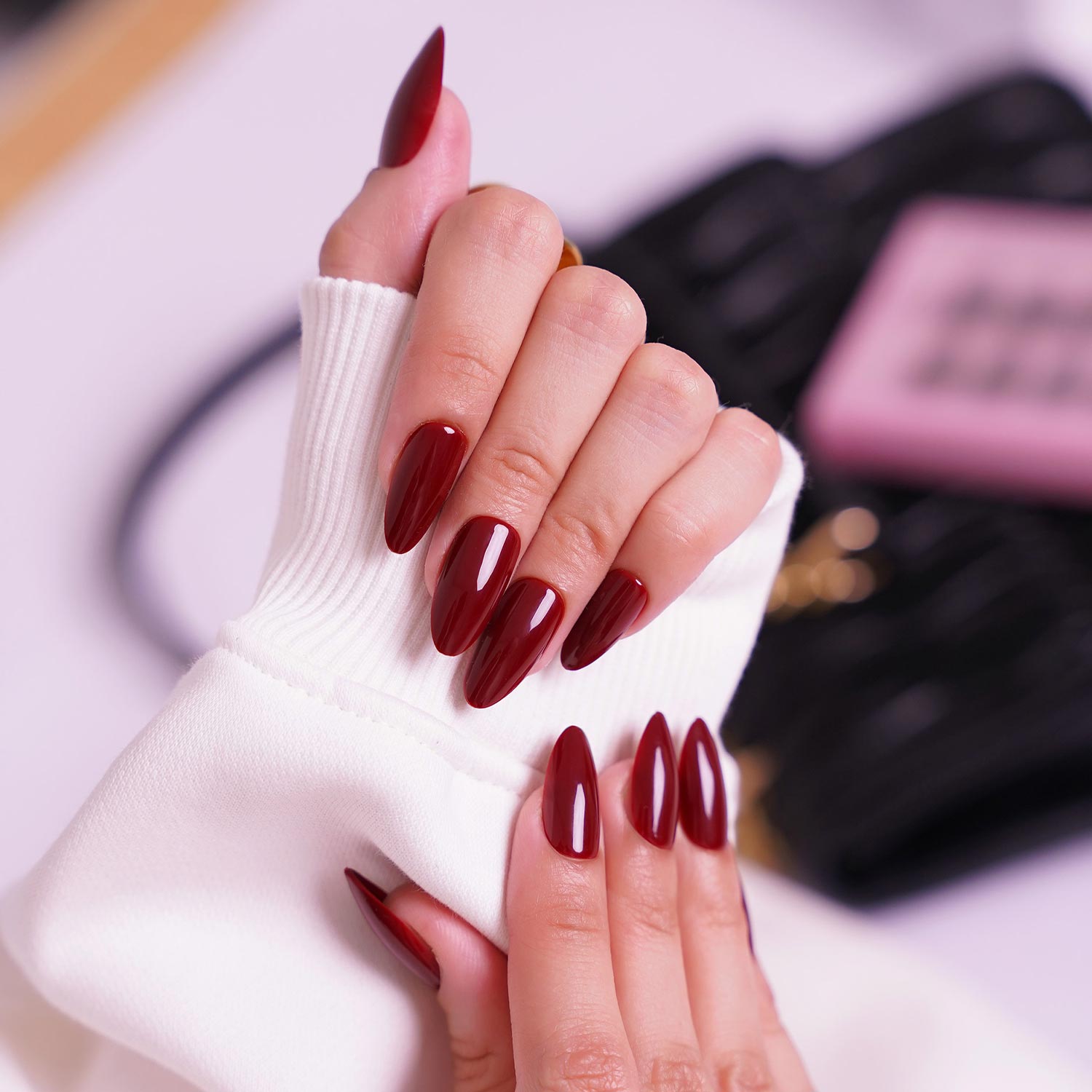 Trending Deep Cherry Almond  ( hand & toe nail set)